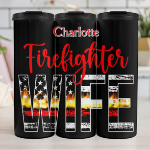 Firefighter Wife Flames Thin Line Thermal Tumbler