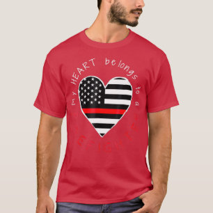 Firefighter Wife Girlfriend Thin Red Line Heart T-Shirt
