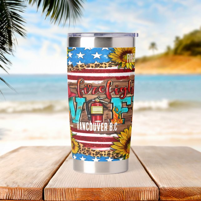 Firefighter Wife Patriotic Sunflower Design Insulated Tumbler (Beach)