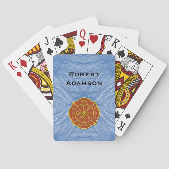 Firefighter with emblem and Personalize name Poker Cards (Back)
