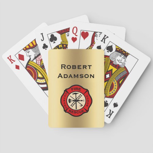 Firefighter with emblem and Personalize name Poker Cards
