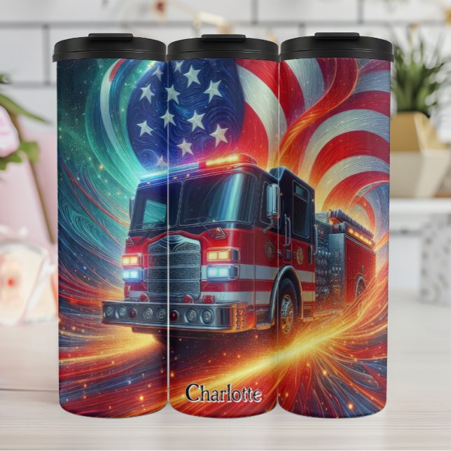Firefighter with Flag and Flames Thermal Tumbler (Creator Uploaded)