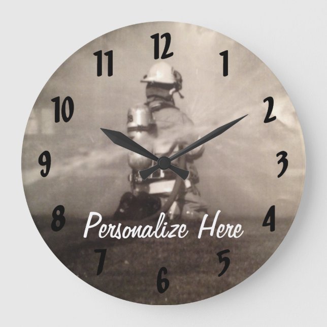 Firefighter Working The Lines  Large Clock (Front)