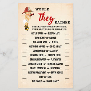 Firefighter Would They Rather Shower Game Card Flyer