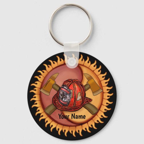 Firefighter Yin Yang custom name  keychain
