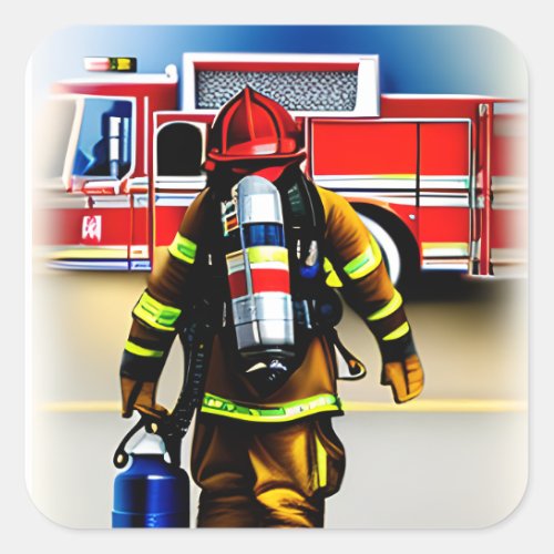 Firefighters ai generated art square sticker