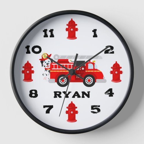 Firefighters And Friend Black Wooden Frame Clock