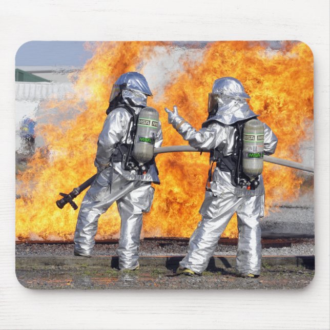 Firefighters battle a simulated fire mouse pad (Front)