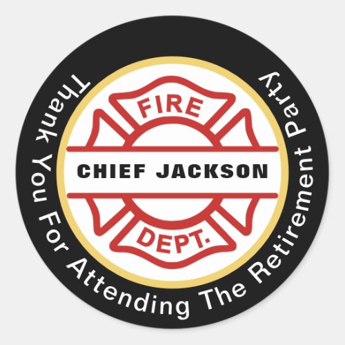 Firefighters Black Red Yellow Thank You Retirement Classic Round Sticker