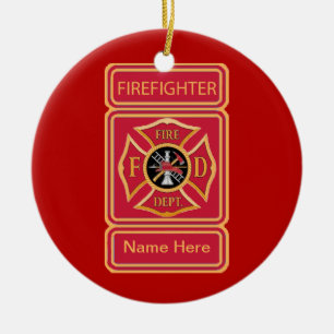 Firefighter's Custom Maltese Cross Logo Ceramic Ornament