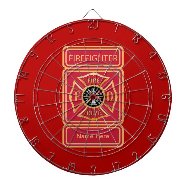 Firefighter's Custom Maltese Cross Logo Dartboard With Darts (Front)