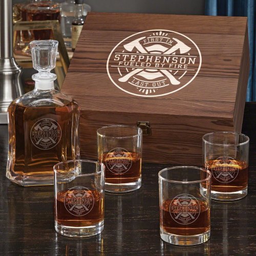 Firefighters Decanter Box Set w Whiskey Glasses