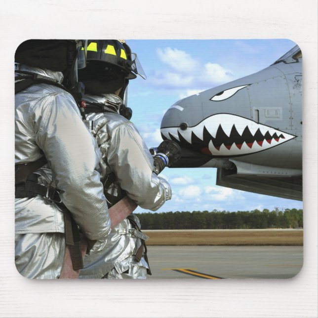 Firefighters deploy a fire hose during a drill mouse pad (Front)