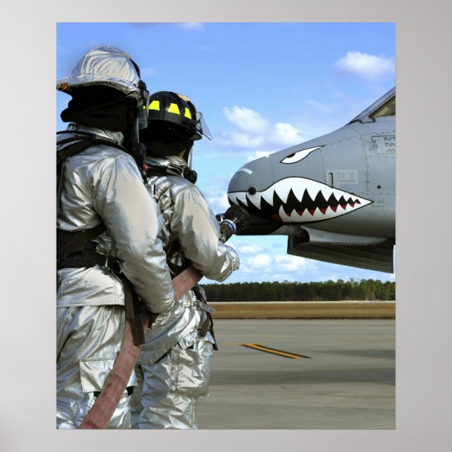Firefighters deploy a fire hose during a drill poster (Front)
