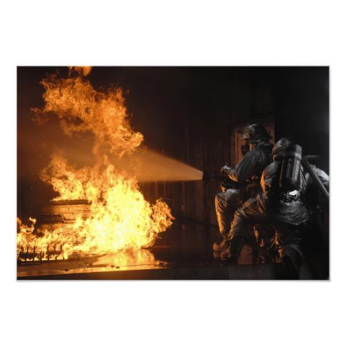 Firefighters extinguish a simulated battery fir photo print