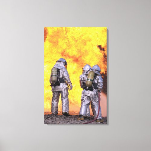 Firefighters extinguish an aircraft fire canvas print