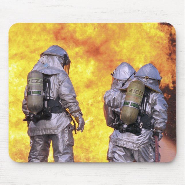 Firefighters extinguish an aircraft fire mouse pad (Front)