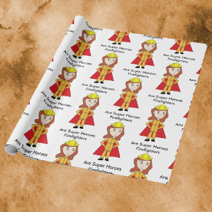 Firefighters Female Super Hero Funny Wrapping Paper