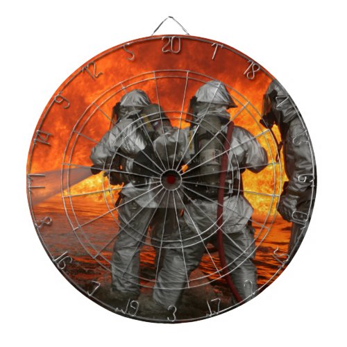 Firefighters fighting a fire dart board