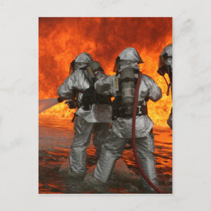 Firefighters fighting a fire postcard