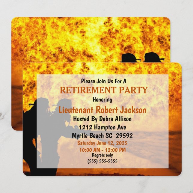 Firefighters/Fire Chief Flames Retirement   Invitation (Front/Back)