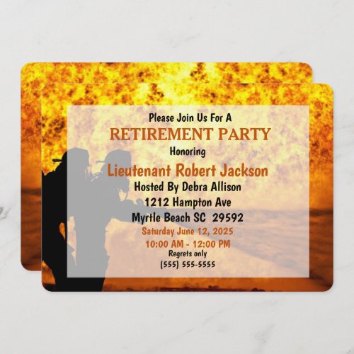 FirefightersFire Chief Flames Retirement   Invitation