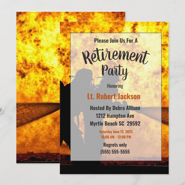 Firefighters/Fire Chief Flames Retirement Party    Invitation (Front/Back)