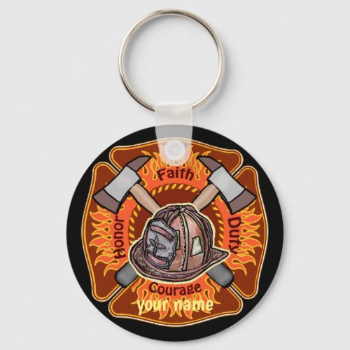 Firefighters Flames custom name  keychain