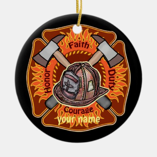 Firefighters Flames custom name ornament 