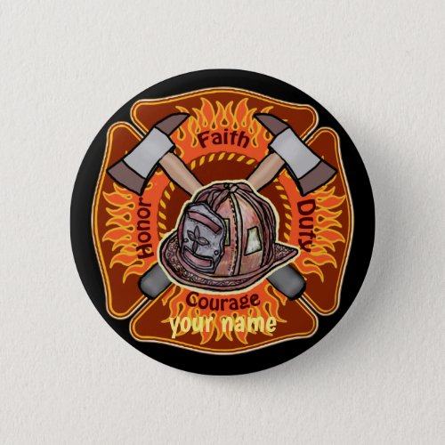 Firefighters Flames custom name pin button