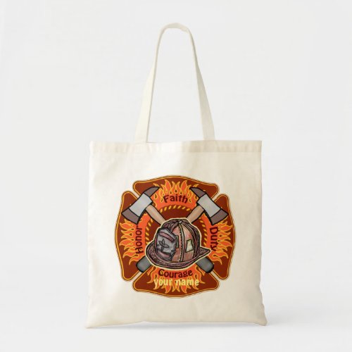 Firefighters Flames custom name tote bag