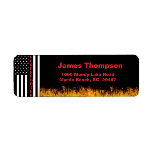 Firefighters Flames Flag  Return Address  Label