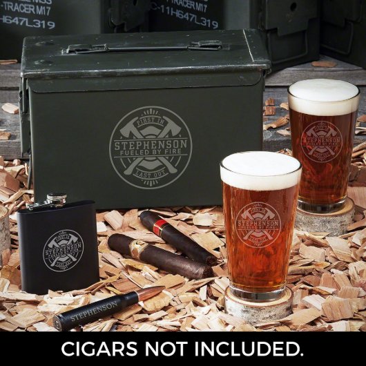 Firefighter's Flask & Opener Set w/ Pint Glasses (Front)