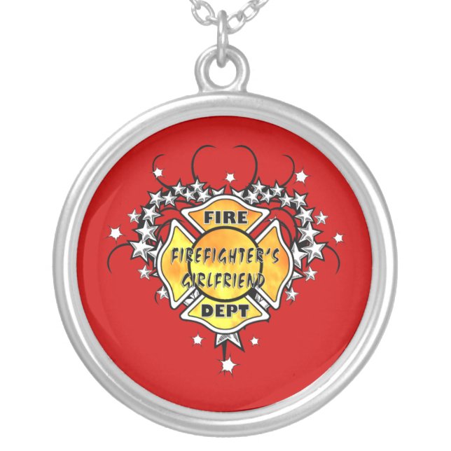 Firefighters Girlfriend Tattoo Silver Plated Necklace (Front)