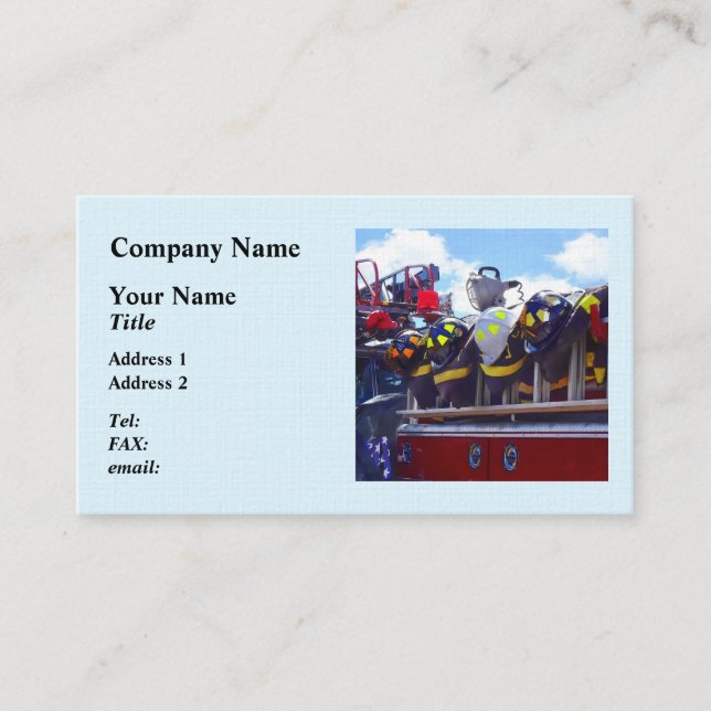 Firefighters - Helmet on Fire Truck Business Card (Front)