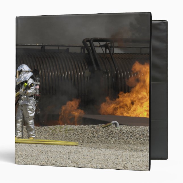 Firefighters neutralize a live fire 3 ring binder (Front/Inside)