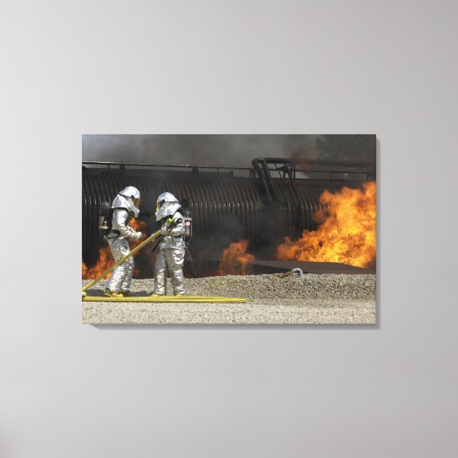 Firefighters neutralize a live fire canvas print (Front)