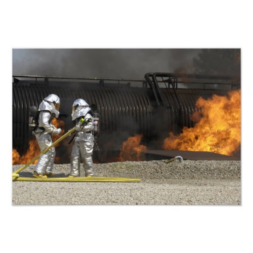Firefighters neutralize a live fire photo print