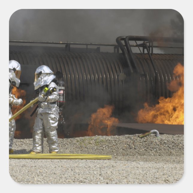 Firefighters neutralize a live fire square sticker (Front)