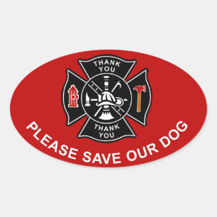 FIREFIGHTERS PLEASE SAVE OUR DOG OVAL STICKER