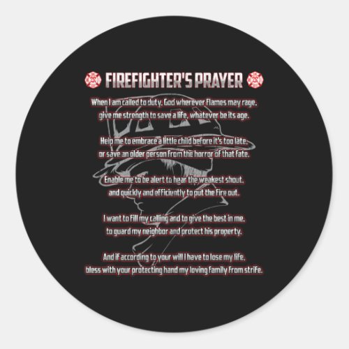 FirefighterS Prayer Fire First Responder Thin Red Classic Round Sticker