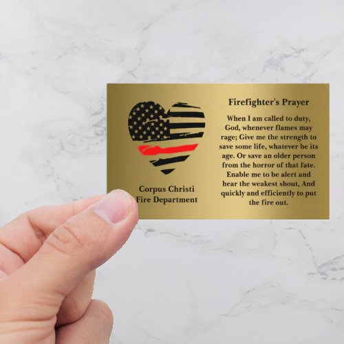 Firefighters Prayer on Gold Background  Business Card