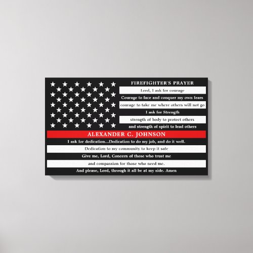 Firefighters Prayer Personalized Thin Red Line Canvas Print