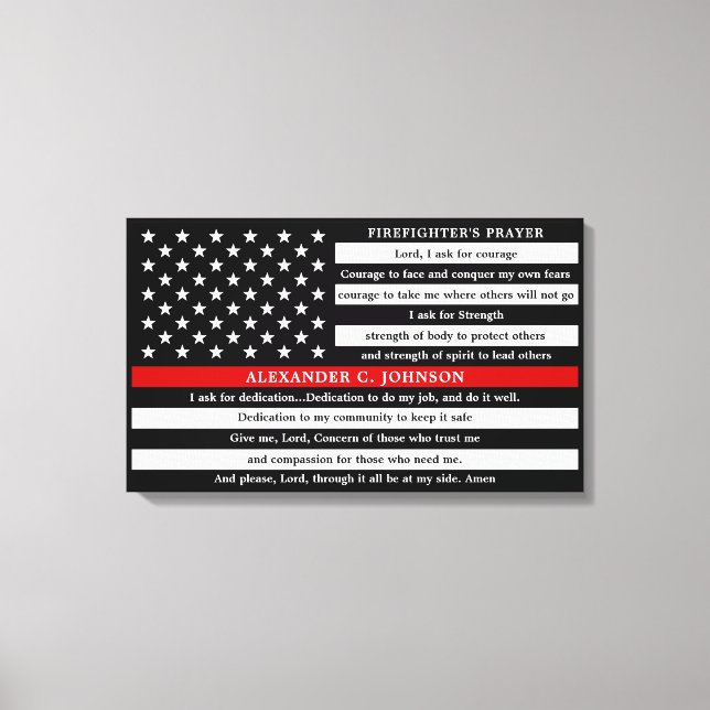 Firefighter's Prayer Personalized Thin Red Line Canvas Print (Front)