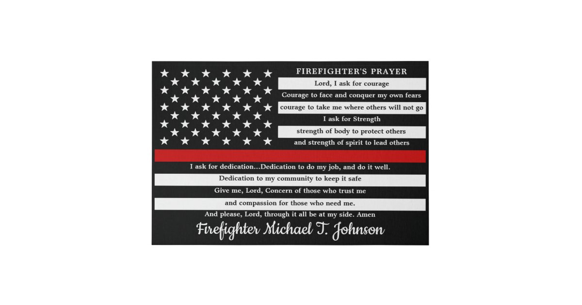 Firefighter's Prayer Personalized Thin Red Line Faux Canvas Print | Zazzle