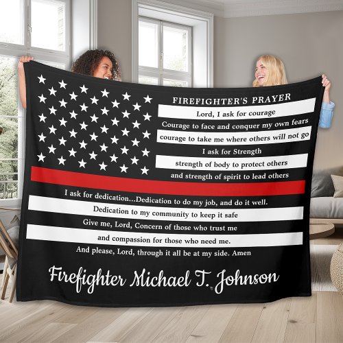 Firefighters Prayer Personalized Thin Red Line Fleece Blanket