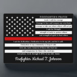 Firefighter's Prayer Personalized Thin Red Line Plaque<br><div class="desc">Firefighter's Prayer Plaque in a modern thin red line American Flag in firefighter flag colors. This firefighter prayer plaque is a unique gift and is perfect for all firefighters and fireman, fire academy graduation gift, and firefighter gifts. Personalize this firefighter prayer plaque with your firefighters name . Firefighter Academy Graduate...</div>