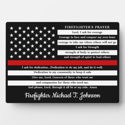Firefighter's Prayer Personalized Thin Red Line Plaque - Firefighter's Prayer Plaque in a modern thin red line American Flag in firefighter flag colors. This firefighter prayer plaque is a unique gift and is perfect for all firefighters and fireman, fire academy graduation gift, and firefighter gifts. Personalize this firefighter prayer plaque with your firefighters name . Firefighter Academy Graduate Prayer Gift.
COPYRIGHT © 2020 Judy Burrows, Black Dog Art - All Rights Reserved. Firefighter's Prayer Personalized Thin Red Line plaque 