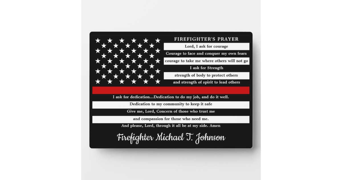 Firefighter's Prayer Personalized Thin Red Line Plaque | Zazzle