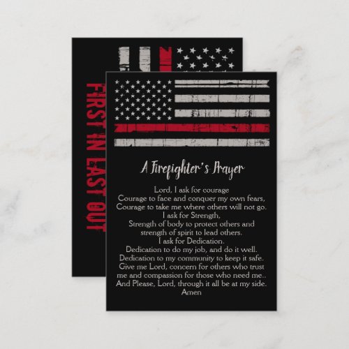 Firefighters Prayer Thin Red Line Flag Business Card